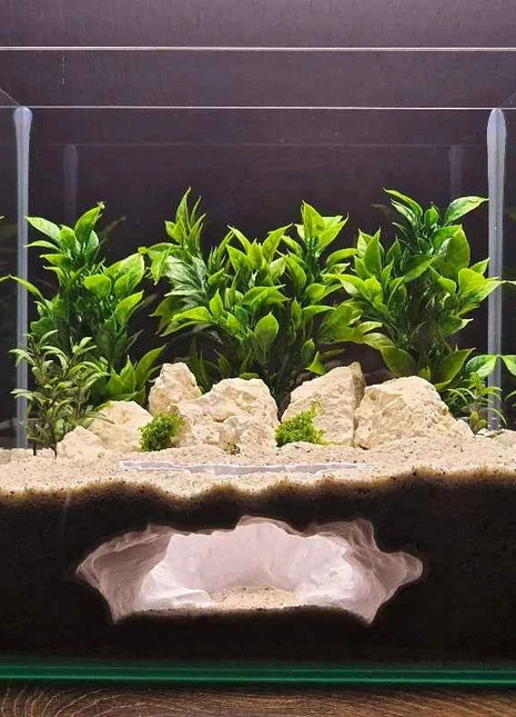 3D Printed Underground Cave Hideout Multi-use for Reptiles Gecko Lizard & Aquatic Pets Fish Shrimp Tank Terrarium Decor