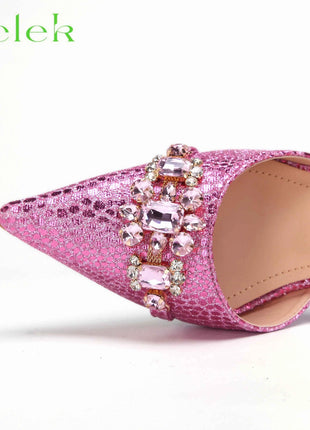 Nuovi arrivi Design speciale colore rosa scarpe e borsa da donna africane Set sandali a punta per la festa di nozze