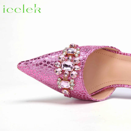 Nuovi arrivi Design speciale colore rosa scarpe e borsa da donna africane Set sandali a punta per la festa di nozze