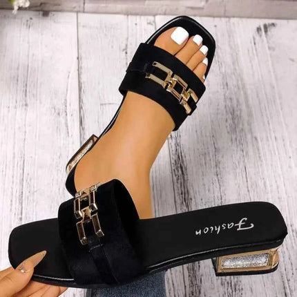 Sandali casual primaverili ed estivi da donna, sandali unisex alla moda con fibbia in metallo con fibbia bohémien, scarpe da spiaggia, versatili sandali con tacco a gattino, vacanze, feste, abbigliamento da lavoro quotidiano