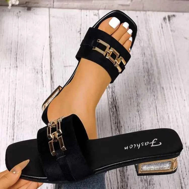 Sandali casual primaverili ed estivi da donna, sandali unisex alla moda con fibbia in metallo con fibbia bohémien, scarpe da spiaggia, versatili sandali con tacco a gattino, vacanze, feste, abbigliamento da lavoro quotidiano