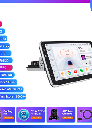 8+128G 10.1'' 360 Rotatable 1 Din AutoRadio GPS for Universal Car Multimedia Player Stereo 1DIN Video Autoradio Carplay HeadUnit
