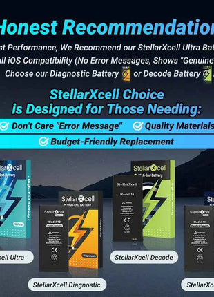 Choice StellarXcell OEM Chip Battery Replacement for IPhoneSE 7 8 X XR XS XSMAX iphone11 12pro 13mii 14pro 15Pro  Replacement