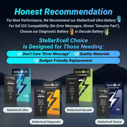 Choice StellarXcell OEM Chip Battery Replacement for IPhoneSE 7 8 X XR XS XSMAX iphone11 12pro 13mii 14pro 15Pro  Replacement