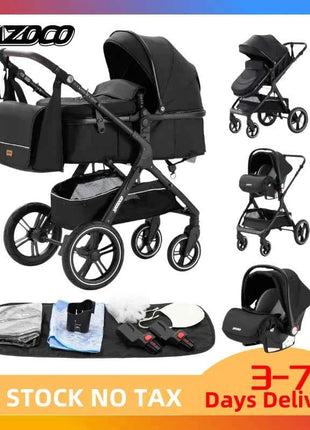Multifunction 3 in 1 Baby Stroller with Car Seat and Sleeping Basket Baby Pram Lightweight Infant Pushchair Compact Folding Pram
