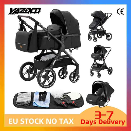 Multifunction 3 in 1 Baby Stroller with Car Seat and Sleeping Basket Baby Pram Lightweight Infant Pushchair Compact Folding Pram