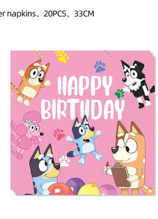 Set di stoviglie usa e getta a tema famiglia Bluey, piatto, striscione, topper per torta, bandierine, palloncini Bingo, decorazioni per compleanno.