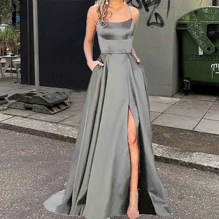 Nuovo per le donne Abito elegante Moda estiva Festa notturna Formale Abito da sera lungo con spalline Abiti da sposa eleganti
