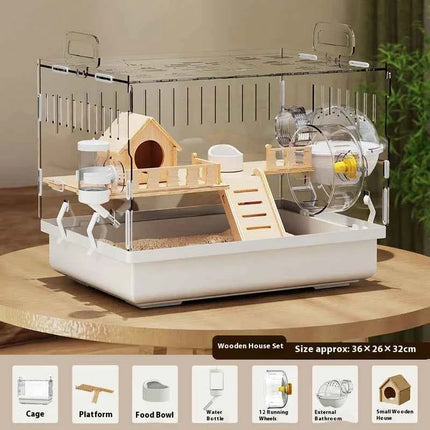 Large Acrylic Clear Hamster Villa Cage for Syrian Gold Teddy Bear Luxury Habitat Stackable DIY Habitat Terrarium