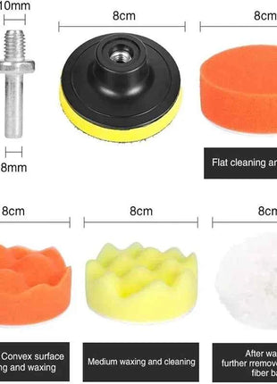 Kit di tamponi in spugna per lucidatura per auto Kit tampone in schiuma Tampone per lucidatrice Tamponi per cera per veicoli a motore per motociclette Rimuove i graffi