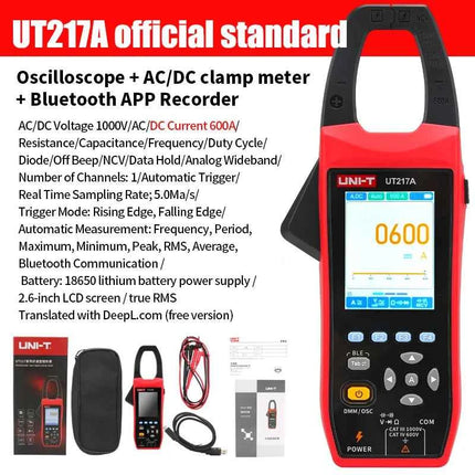 UNIT UT217B 3 in 1 1000A AC/DC Clamp Meter+ Oscilloscope Bluetooth Recorder Function 18650 Lithium Battery NCV Digital Multimet