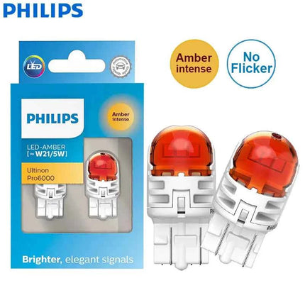 Philips LED W21/5W 7443 T20 Ultinon Pro6000 Red White Amber Two Contacts Original Auto Turn Signal Stop Lamps 11066 Error Free
