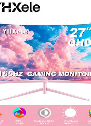 FYHXele 27" Pink Girl curved screen Borderless Gaming office Display FHD/QHD 165HZ VA VESA Low Blue Light&Flicker-Free Monitor