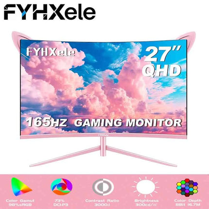 FYHXele 27" Pink Girl curved screen Borderless Gaming office Display FHD/QHD 165HZ VA VESA Low Blue Light&Flicker-Free Monitor