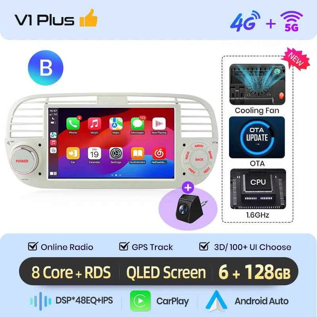 AWESAFE Wireless CarPlay Car Radio for FIAT 500 500C Abarth 2007-2015 with Android Auto GPS Navigation Smart System RDS DSP FM