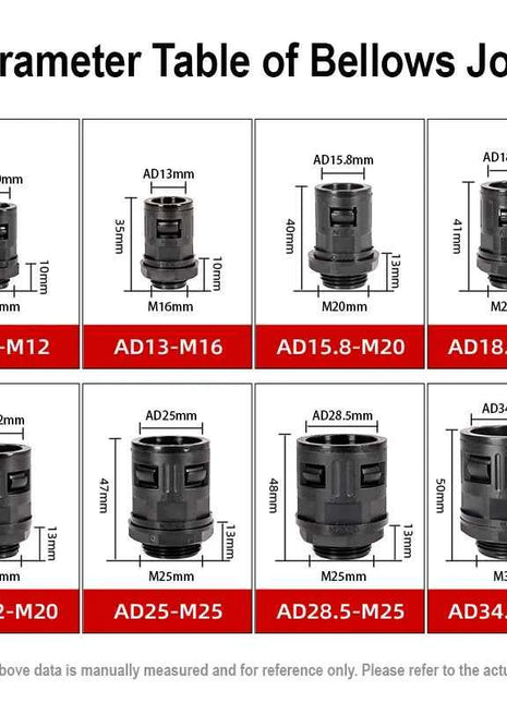 AD 10/13/15.8/18.5 - 34.5mm Tubo corrugato Giunto in nylon Cavo automobilistico Cavo motore Cablaggio isolato Soffietto Connettori per tubi