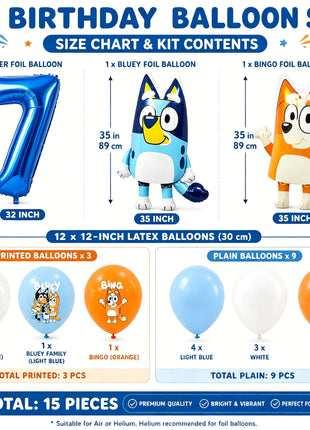 Set di Palloncini per Decorazioni Primo Compleanno Bluey, Palloncini in Foil Bluey e Bingo, Palloncini in Lattice, Accessori per Feste per Bambini e Bambine