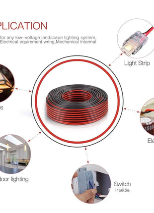 DC12V 2Pin Extension Electrical Power Wire 5M~100M Red Black Connect Cable 18 20 22 AWG PVC Copper Cord Line For LED Strip Light