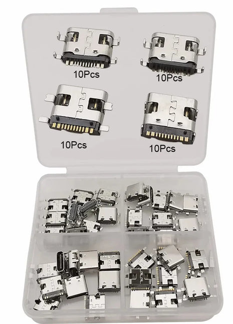 40 Pz 4 Modelli Micro USB 5Pin/Tipo C 6Pin 16Pin Femmina Martinetti Connettore SMD DIP Presa Porta di Ricarica Del Telefono Adattatore di Riparazione FAI DA TE