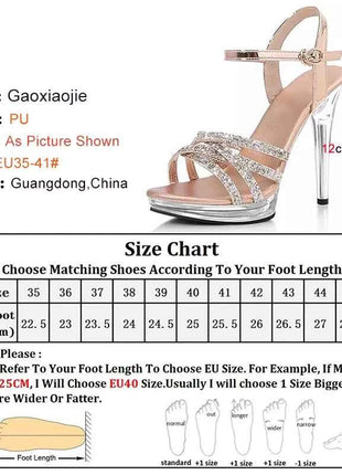 Sandali con plateau con tacco alto con glitter di cristallo da 12 cm per donna Scarpe da sposa trasparenti antiscivolo Calzature da prestazione modello femminile