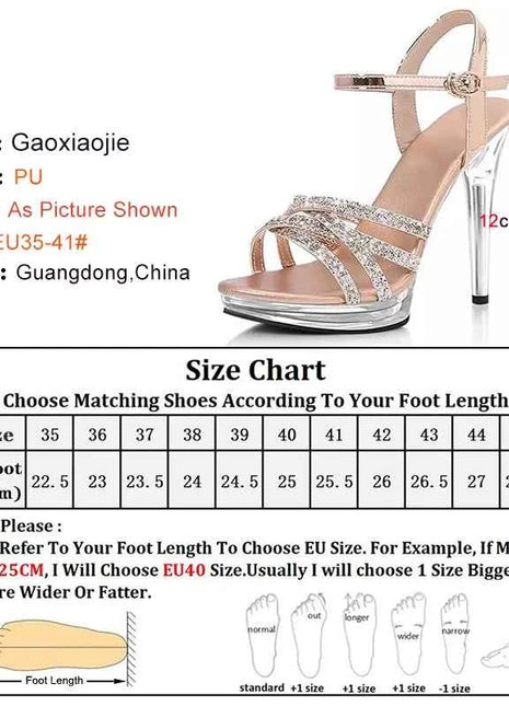 Sandali con plateau con tacco alto con glitter di cristallo da 12 cm per donna Scarpe da sposa trasparenti antiscivolo Calzature da prestazione modello femminile