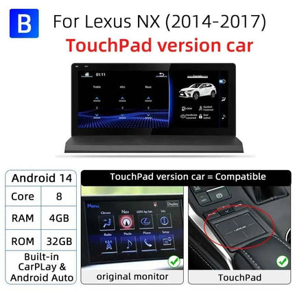 Nunoo Android 14 CarPlay Auto Radio For Lexus NX NX200 NX200T NX300h 2014-2021 Multimedia Navigation GPS DSP 4G WiFi