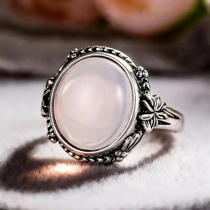 Anello Huitan con Foglia Incisa Stile Fresco per Donna, Imitazione Pietra di Luna, Elegante per Matrimoni e Feste, Accessorio Trendy, Gioiello Versatile