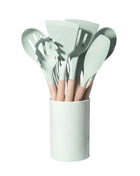 12pcs Set of Multi-color Silicone Wooden Handle Kitchenware Set Non Stick Pot Spatula and Spoon Cooking Utensils, Heat-resistant