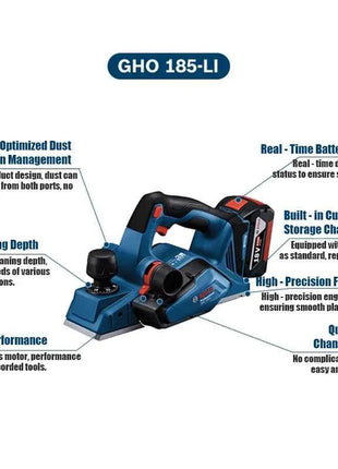 Bosch GHO 185-LI 18V Brushless Cordless Electric Planer Professional Woodworking Planer Carpentry Planing Trimmer Tool