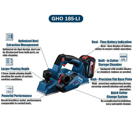 Bosch GHO 185-LI 18V Brushless Cordless Electric Planer Professional Woodworking Planer Carpentry Planing Trimmer Tool
