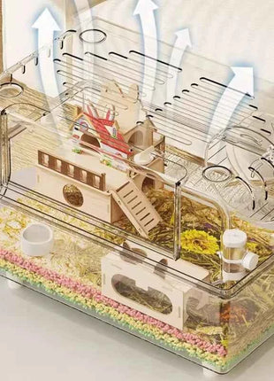 ‌Premium Hamster Cage, Thickened Acrylic Gerbil Mansion, Chew-Proof Luxury Habitat with Large Space, Ventilated Small Pet Home