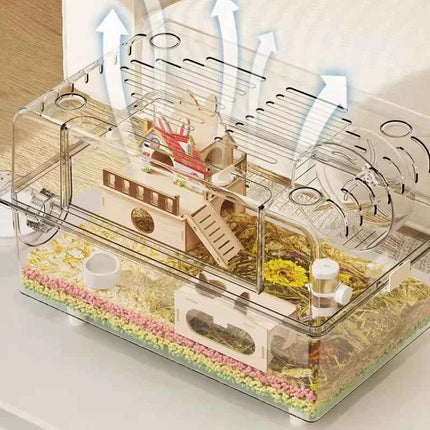 ‌Premium Hamster Cage, Thickened Acrylic Gerbil Mansion, Chew-Proof Luxury Habitat with Large Space, Ventilated Small Pet Home