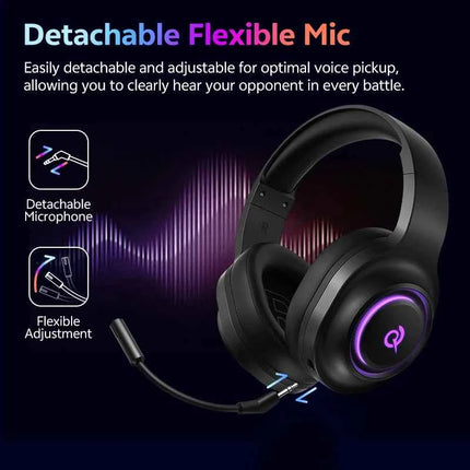 QCY Heroad V200 Over Ear Headphones Bluetooth 6.0 Wireless Earphones 50mm Driver 7.1 Surround Sound RGB Gaming Headset with Mic