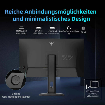 KTC Gaming Monitor 27 Zoll, 2K@180Hz / 144Hz 1440P Monitor mit Fast-IPS Panel, 1ms GtG, HDR 400, Adaptive Sync, 450 cd/m²H27T7