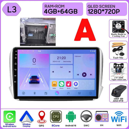 Android 16 GPS Navigation For Peugeot 2008 208 Series 2012 - 2018 Carplay Car Radio Multimedia Player Stereo Video BT 2k Screen