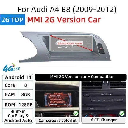 Fast Shipping Wireless CarPlay Screen For Audi A4 B8 A5 8K 2008-2016 Car Multimedia Player Android 14 8+128GB Stereo GPS Navi