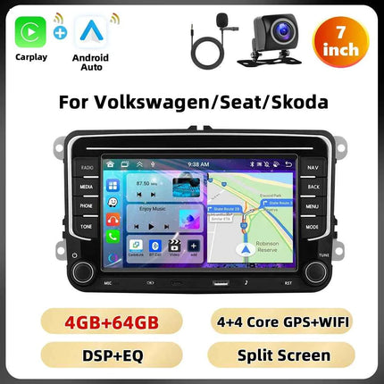 Podofo 6 + 128G 7 ''Car Stereo For VW/PASSAT/CADDY/POLO/BEETLE Multimedia Player Carplay Android Auto Type-C WIFI GPS Car Audio
