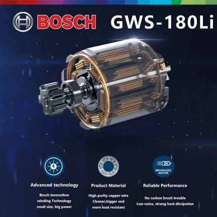 BOSCH GWS 180Li 18V Cordless Angle Grinder Electric Brushless Steel Metal Grinding and Cutting Machine Professional Tools