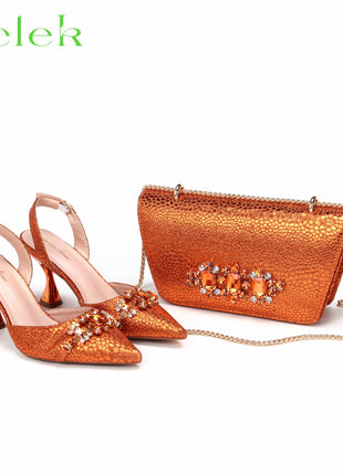 Nuovi arrivi Design speciale colore rosa scarpe e borsa da donna africane Set sandali a punta per la festa di nozze
