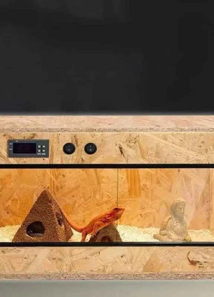 Wooden Reptile Terrarium with Dual-Temperature Control&Glass Doors Intelligent Gecko/Lizard Habitat for Pet Breeding and Display