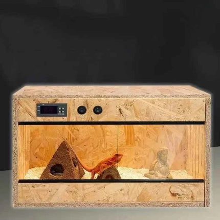 Wooden Reptile Terrarium with Dual-Temperature Control&Glass Doors Intelligent Gecko/Lizard Habitat for Pet Breeding and Display