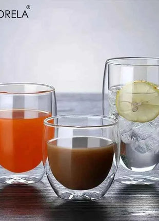 Set Tazze in Vetro a Doppia Parete Borosilicato Termoresistente per Tè Caffè Succo e Acqua
