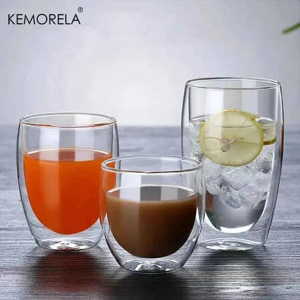 Set Tazze in Vetro a Doppia Parete Borosilicato Termoresistente per Tè Caffè Succo e Acqua