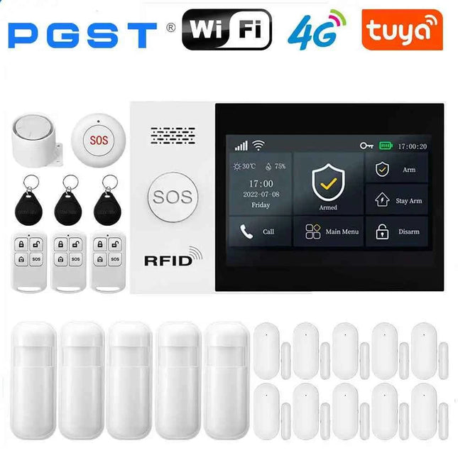 PGST Wireless Home Security Alarm System Tuya GSM 4G WIFI Smart Home 433MHz Smart Life App Control With Alexa