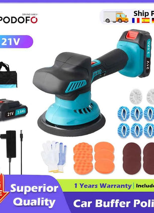 Lucidatrice per auto Podofo 5500 giri/min, strumento elettrico per lucidatura e ceratura, senza fili, 6 velocità, compatibile con batterie Makita.