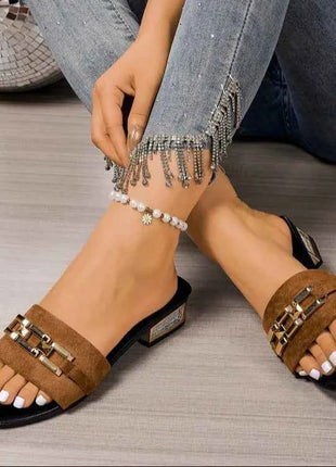 Sandali casual primaverili ed estivi da donna, sandali unisex alla moda con fibbia in metallo con fibbia bohémien, scarpe da spiaggia, versatili sandali con tacco a gattino, vacanze, feste, abbigliamento da lavoro quotidiano