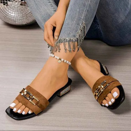 Sandali casual primaverili ed estivi da donna, sandali unisex alla moda con fibbia in metallo con fibbia bohémien, scarpe da spiaggia, versatili sandali con tacco a gattino, vacanze, feste, abbigliamento da lavoro quotidiano