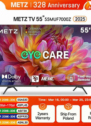Metz TV 43 55 Inch 4K UHD Smart LED TV Google TV HDR 10 MEMC Dolby Audio Google Cast Voice Control Tuner 43MUF7000Z 55MUF7000Z