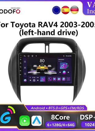 Podofo 6+128G Wireless CarPlay Android Auto Radio for Toyota RAV4 2003-2005(LHD) Car Multimedia Player GPS WIFI 2 Din Autoradio