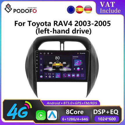 Podofo 6+128G Wireless CarPlay Android Auto Radio for Toyota RAV4 2003-2005(LHD) Car Multimedia Player GPS WIFI 2 Din Autoradio
